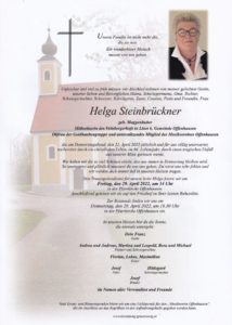 Trauer um Helga Steinbrückner